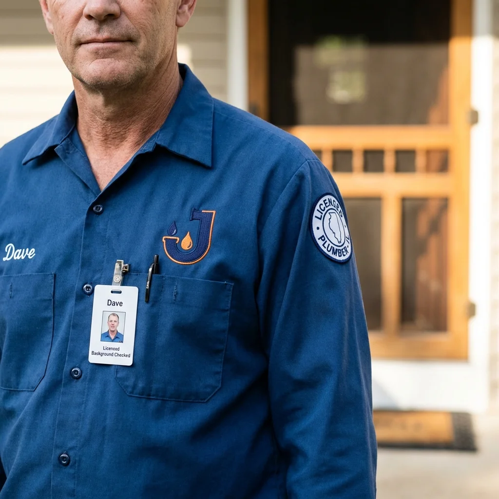 Licensed plumber showing ID badge in Oaklyn, NJ