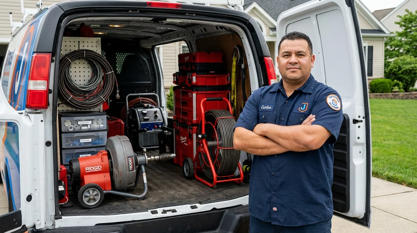 Professional drain cleaning equipment and Johns Plumbing LLC plumber in Oaklyn