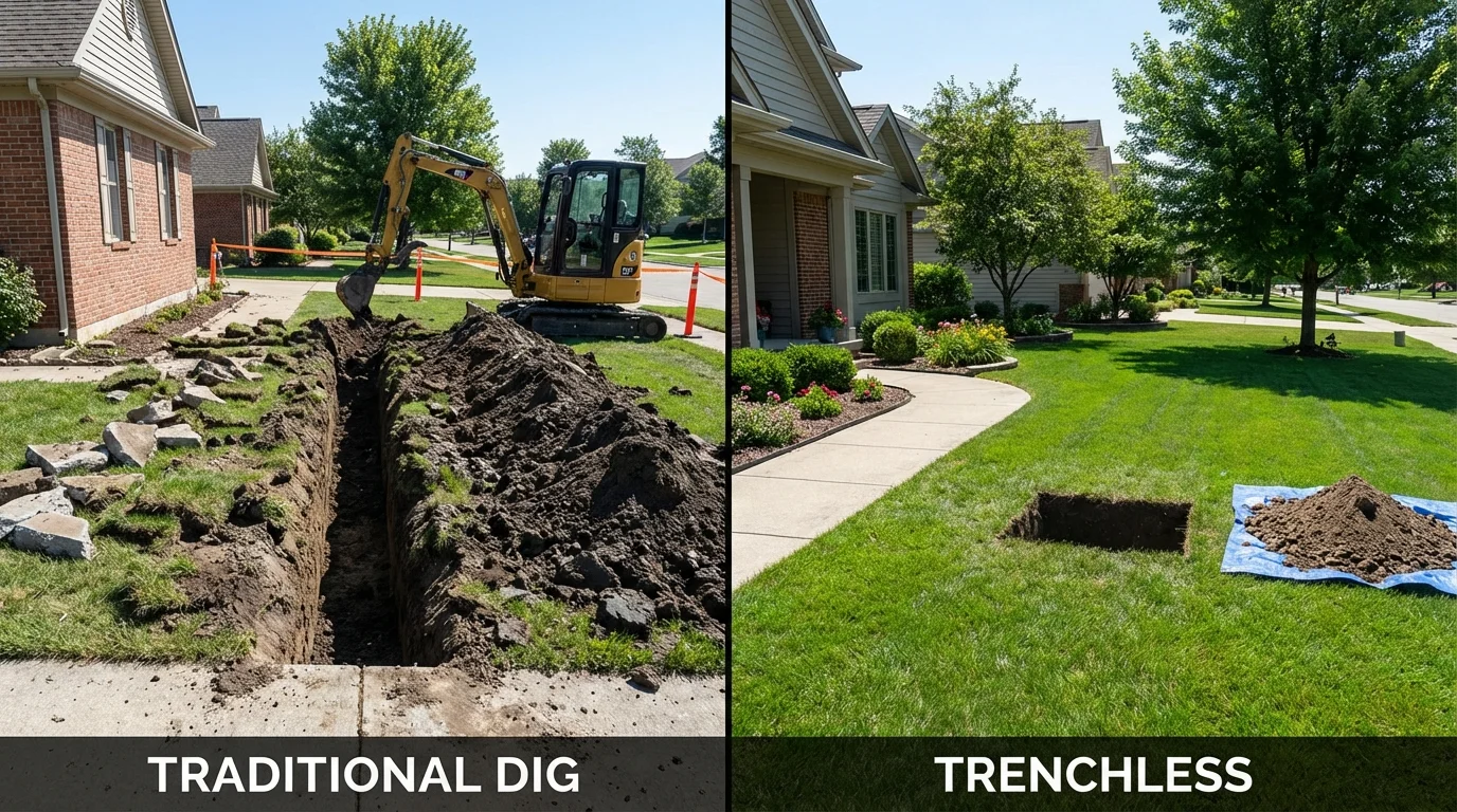Trenchless sewer repair with minimal yard damage versus traditional excavation in Oaklyn, NJ